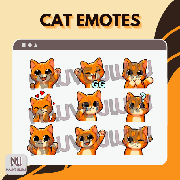 Twitch Emote Pack | 9 Static Orange Cat Emotes