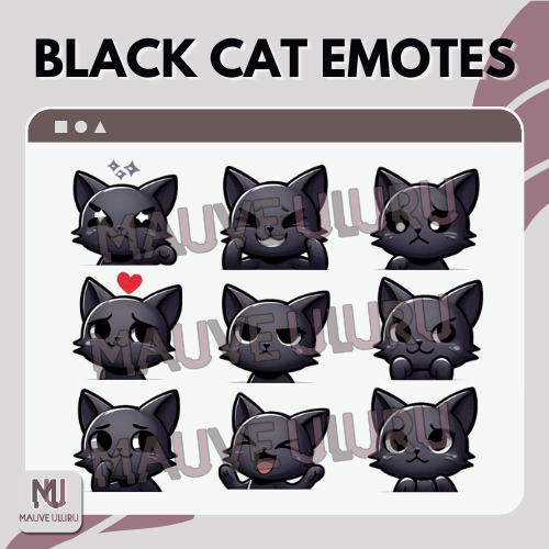 Twitch Emote Pack | 9 Static Black Cat Emotes [Pack 2]