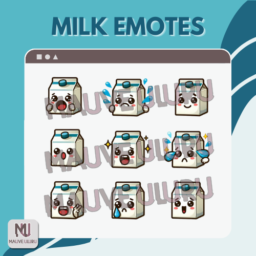 Twitch Emote Pack | 9 Static Cute Milk Carton Emotes