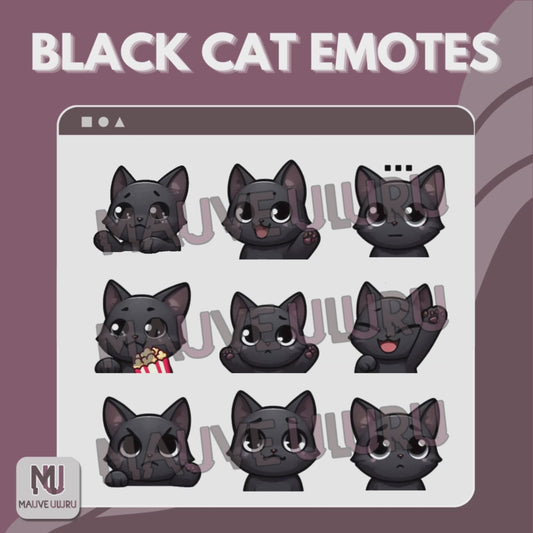 Twitch Emote Pack | Black Cat of 8 Static Emotes + 1 Animated Bundle! [Pack 1]